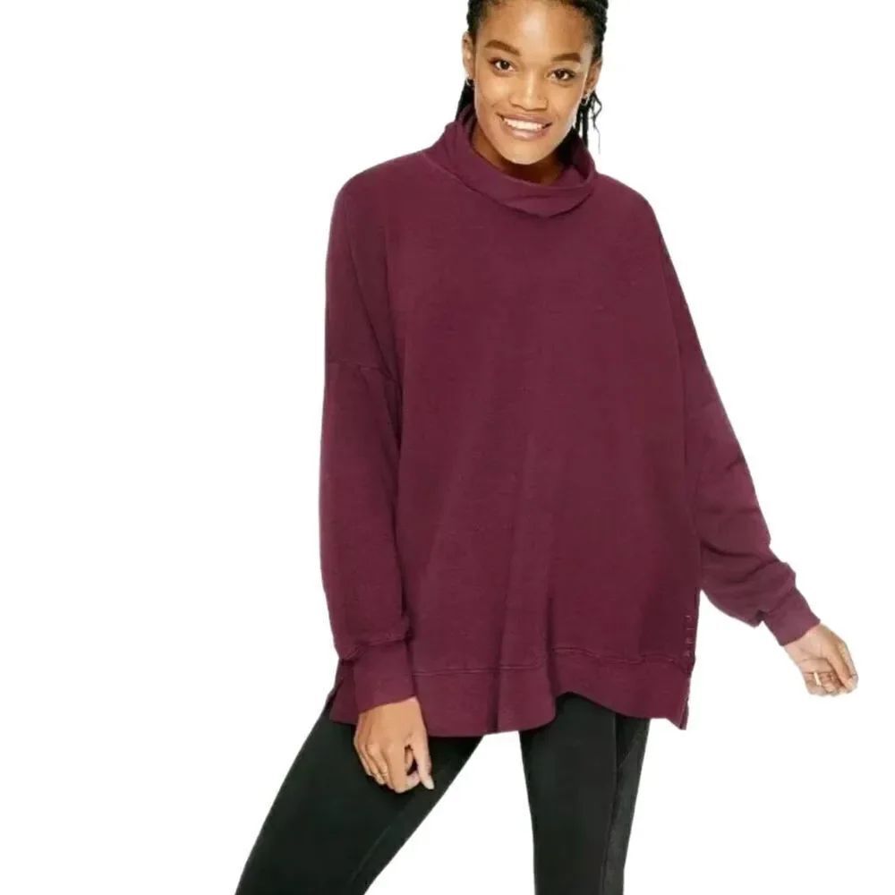 Victoria’s Secret PINK Turtleneck Oversized Pullover Terry Tunic Maroon Small